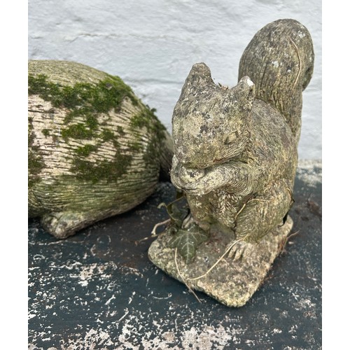 101B - 3 Concrete garden animals, Swan, Squirrel and badger, largest is 12.5 inches tall