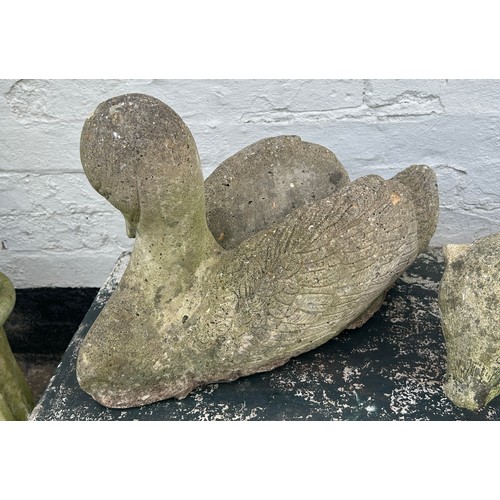 101B - 3 Concrete garden animals, Swan, Squirrel and badger, largest is 12.5 inches tall