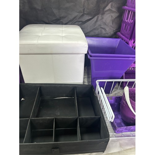 Selection of purple storage racks, bins etc