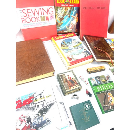 119 - Selection of collectables includes Books, Coronation coach, cigarette card albums etc