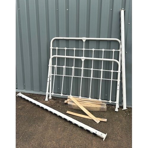 Double white metal bed frame and slats