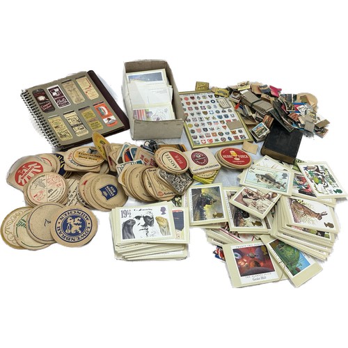 Selection of vintage collectable items to include match box cards, beer ...