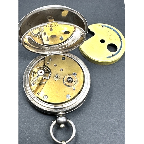 332 - Antique silver open face h.samuel manchester pocket watch and silver chain the watch is ticking