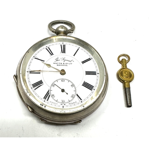 333 - Antique silver open face pocket watch the signal watts & co bristol the watch winds and ticks comes ... 