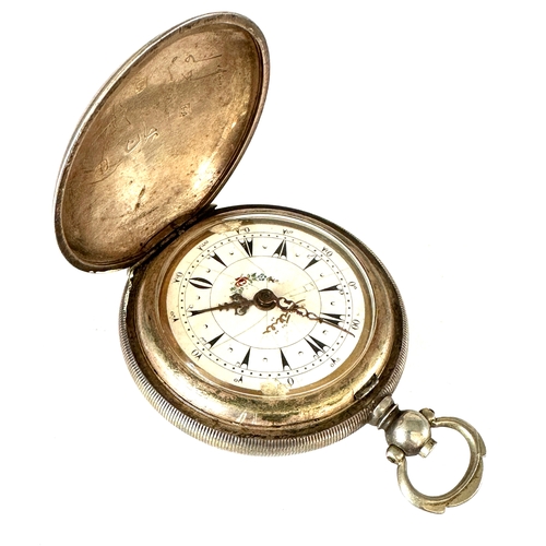 335 - Antique Turkish Market silver key wind full hunter pocket watch with subsidiary seconds dial: The si... 