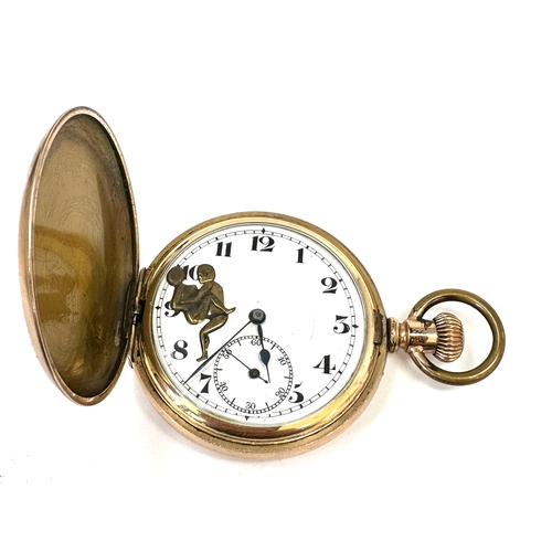337 - gold plated erotic automated full hunter pocket watch with erotic automats the watch is ticking