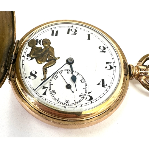 337 - gold plated erotic automated full hunter pocket watch with erotic automats the watch is ticking