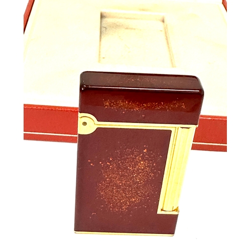 353 - Vintage boxed dupont cigarette lighter red enamel with gold dust detail  in good condition