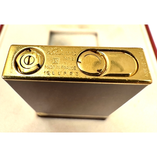 353 - Vintage boxed dupont cigarette lighter red enamel with gold dust detail  in good condition