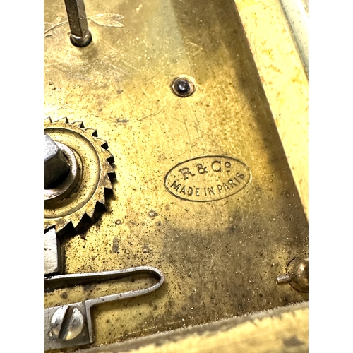 357 - French brass carriage clock with key in working order