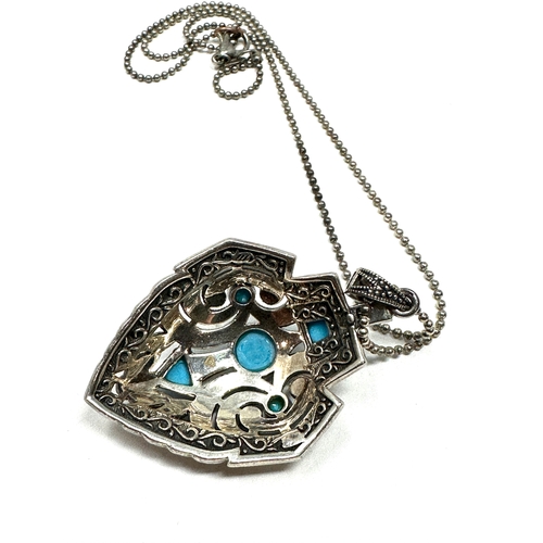 170 - Vintage silver marcasite & turquoise pendant necklace pendant measure approx 5.4cm drop