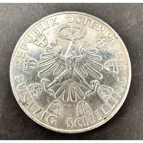 386 - 50 schilling, 1959
150th Anniversary - Liberation of Tyrol
AgSilver 0.900, 20g, ø 34mm