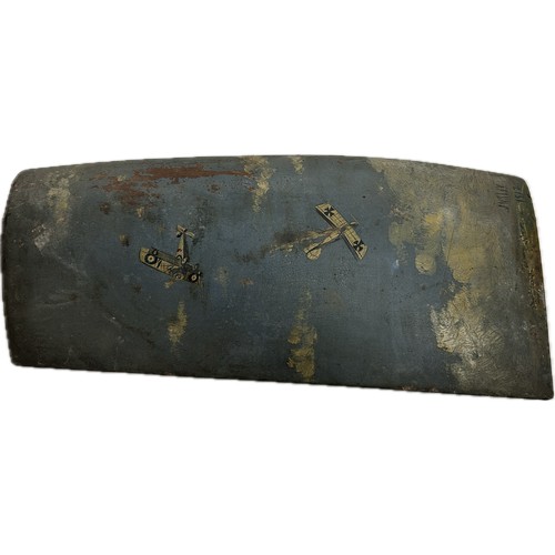 90 - Vintage piece of art depicting a World War I dogfight air craft, painted on a wooden plane propeller... 