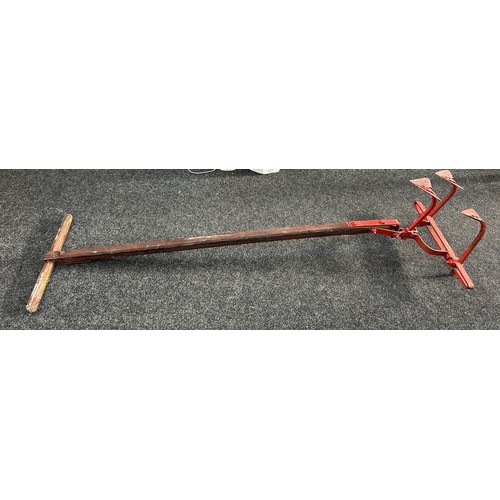 100H - Large pull along farm house plough measures approximately 74 inches long