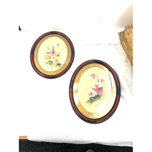 88 - Pair oval framed paintings signed, measures approximately 16 inches tall