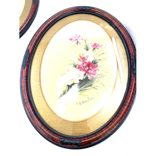 88 - Pair oval framed paintings signed, measures approximately 16 inches tall