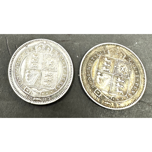 391 - 2 1887 victorian shillings