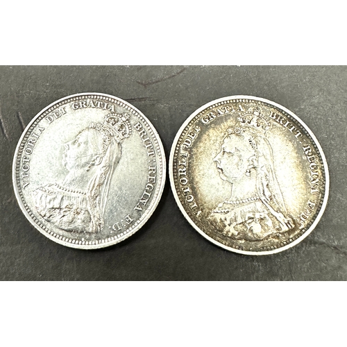 391 - 2 1887 victorian shillings