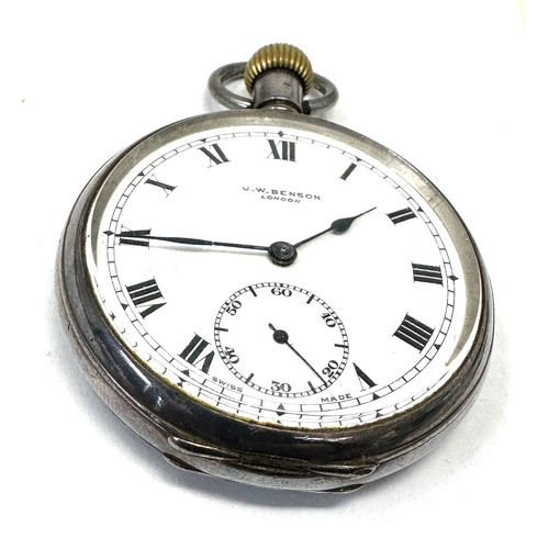 335 - J.W. Benson London open face Silver Pocket Watch the watch is ticking in great condition