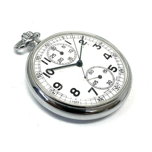 336 - Vintage centre second chronograph up down dial pocket watch chrome cased great condition i working o... 