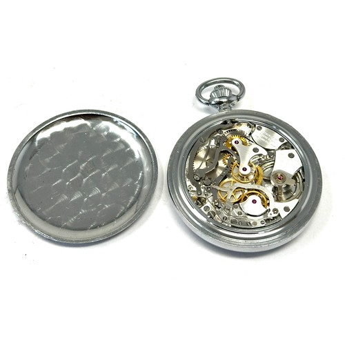 336 - Vintage centre second chronograph up down dial pocket watch chrome cased great condition i working o... 