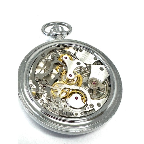 336 - Vintage centre second chronograph up down dial pocket watch chrome cased great condition i working o... 
