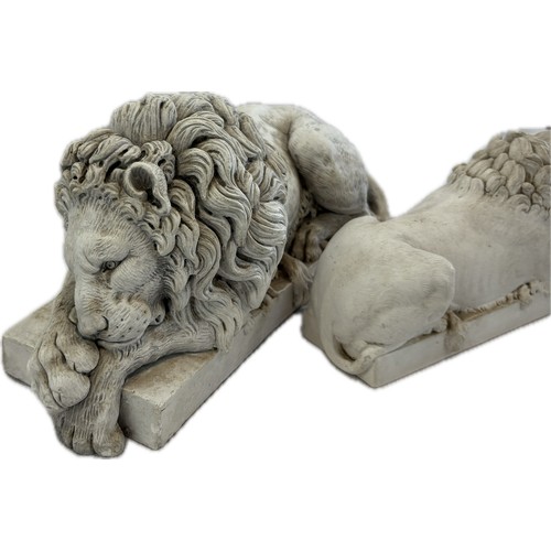 1 - Two vintage composite lion ornaments largest measures approximately 13 inches long x 4 wide