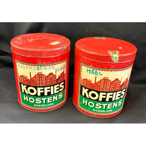 62 - Three vintage advertising pieces to Koffies Hostens lidded tins and a Nestle dish