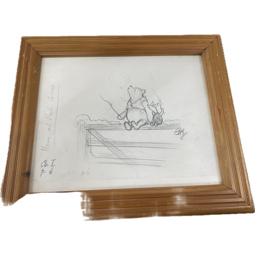 65 - Framed print of an original pencil sketch by E.H. Shephard, the illustrator of A.A. Milne's Winnie-t... 