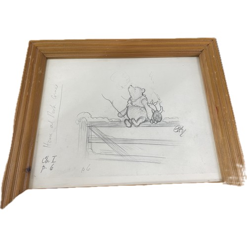 65 - Framed print of an original pencil sketch by E.H. Shephard, the illustrator of A.A. Milne's Winnie-t... 