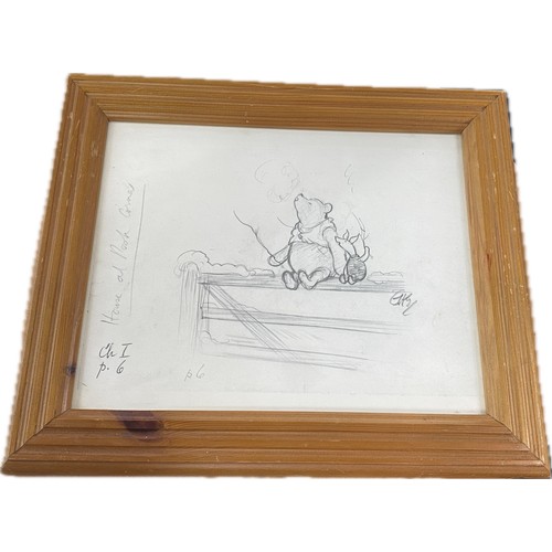 65 - Framed print of an original pencil sketch by E.H. Shephard, the illustrator of A.A. Milne's Winnie-t... 