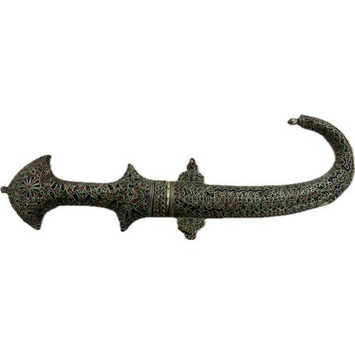 98E - White metal Jambiya dagger, all over enamel decoration