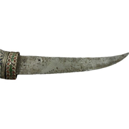 98E - White metal Jambiya dagger, all over enamel decoration