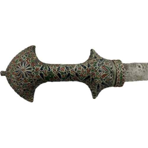 98E - White metal Jambiya dagger, all over enamel decoration