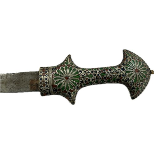 98E - White metal Jambiya dagger, all over enamel decoration
