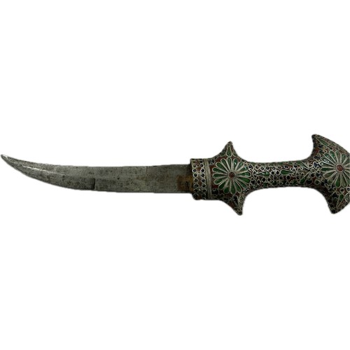 98E - White metal Jambiya dagger, all over enamel decoration