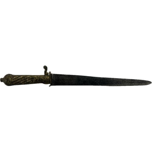 98G - 18th Century hunting knife, gilt brass hilt, overall length 37cm
