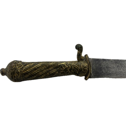 98G - 18th Century hunting knife, gilt brass hilt, overall length 37cm