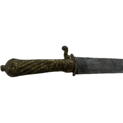 98G - 18th Century hunting knife, gilt brass hilt, overall length 37cm