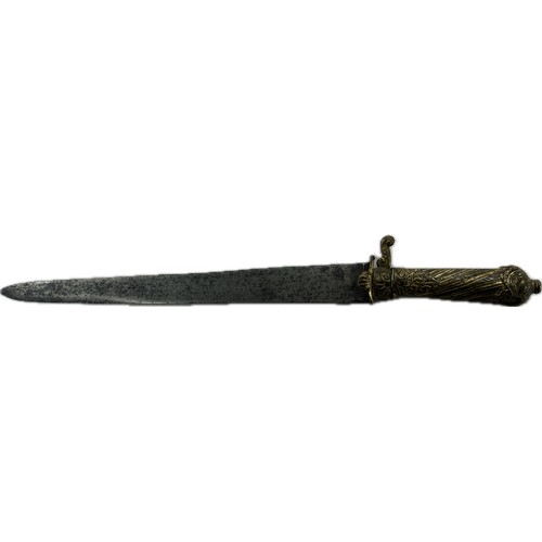 98G - 18th Century hunting knife, gilt brass hilt, overall length 37cm