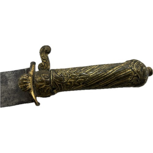98G - 18th Century hunting knife, gilt brass hilt, overall length 37cm