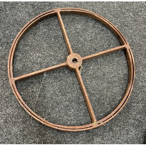 100E - Vintage cast iron wheel measures approximately 23 inches diameter