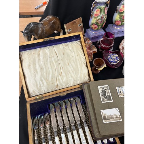 135 - Selection of miscellaneous to include a canteen of cutlery, animal ornaments, part tea services, vin... 