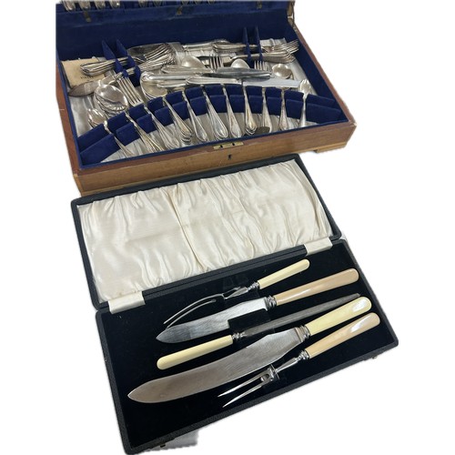 129 - Viners silver plated cutlery set, vintage cased carving set, set of cased Queen Elizabeth II silver ... 