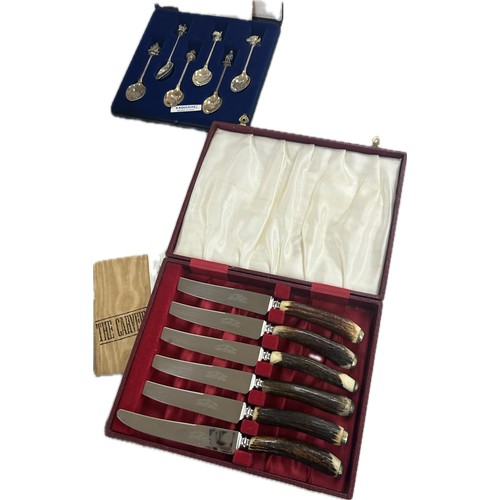 129 - Viners silver plated cutlery set, vintage cased carving set, set of cased Queen Elizabeth II silver ... 