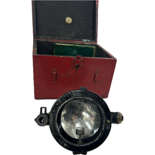 107 - Early 20th century Aldis hand signalling lamp with original transport case