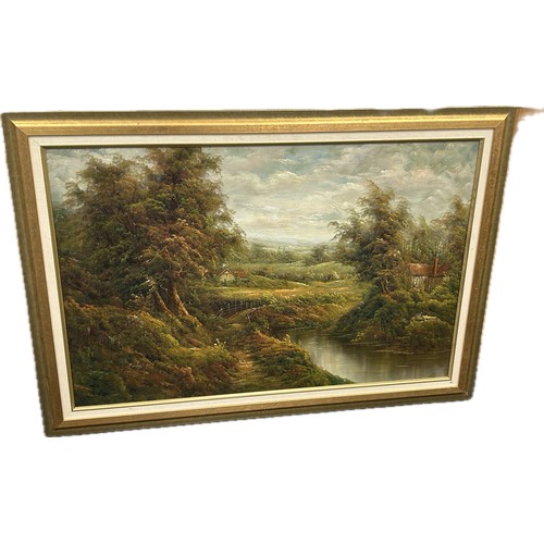 100C - Vintage gilt framed original painting depicting a landscape scene measures approximately 30 inches t... 
