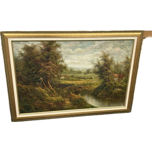 100C - Vintage gilt framed original painting depicting a landscape scene measures approximately 30 inches t... 