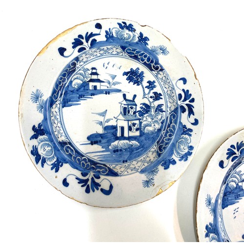 85 - Pair of antique English Delft pottery plates measures approximately 8 inches diameter