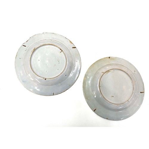 85 - Pair of antique English Delft pottery plates measures approximately 8 inches diameter